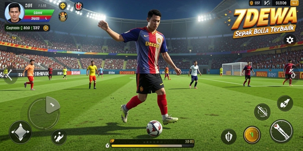 Gameplay mendebarkan di 7DEWA dengan pemain dan tim sepak bola.