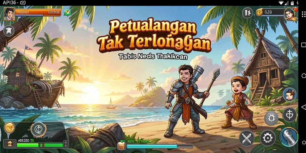 Gameplay API36 menampilkan dunia petualangan yang penuh warna dan tantangan.