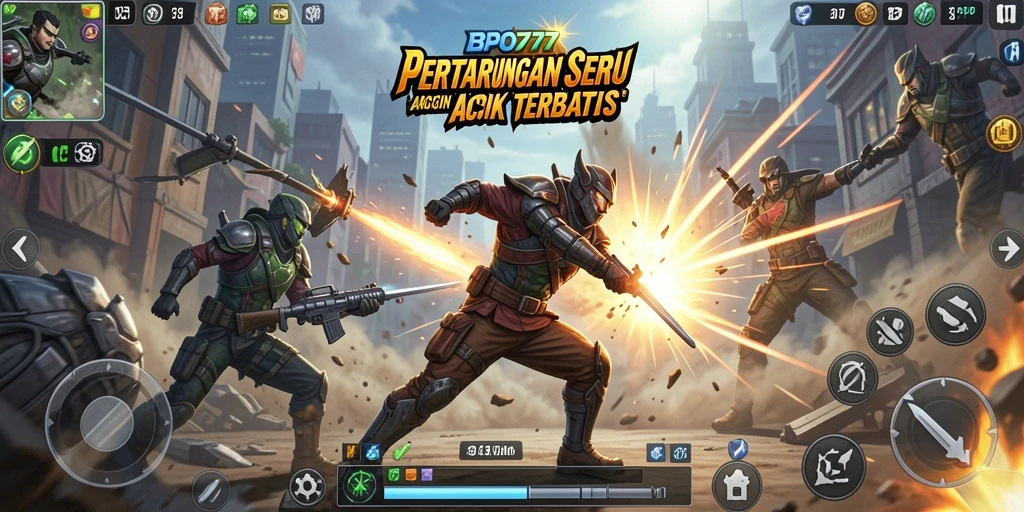 Tampilan gameplay seru dalam BPO777 yang menampilkan pertarungan karakter.