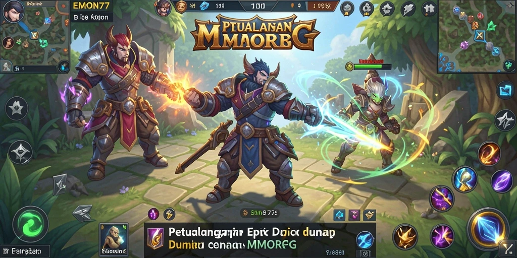 Tangkapan layar utama EMON77 menampilkan aksi seru dalam game MMORPG.