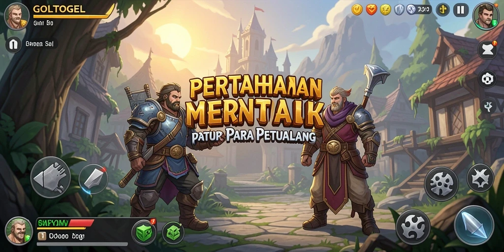 Tangkapan layar gameplay GOLTOGEL yang menunjukkan pertahanan menara yang megah.