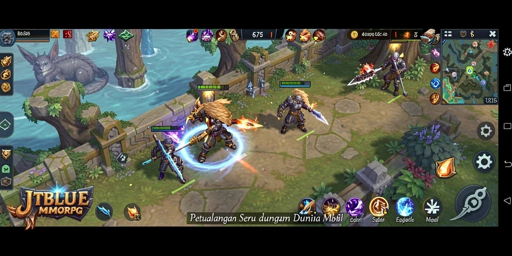 Screenshot JTBLUE yang menampilkan aksi pertempuran seru dalam MMORPG.