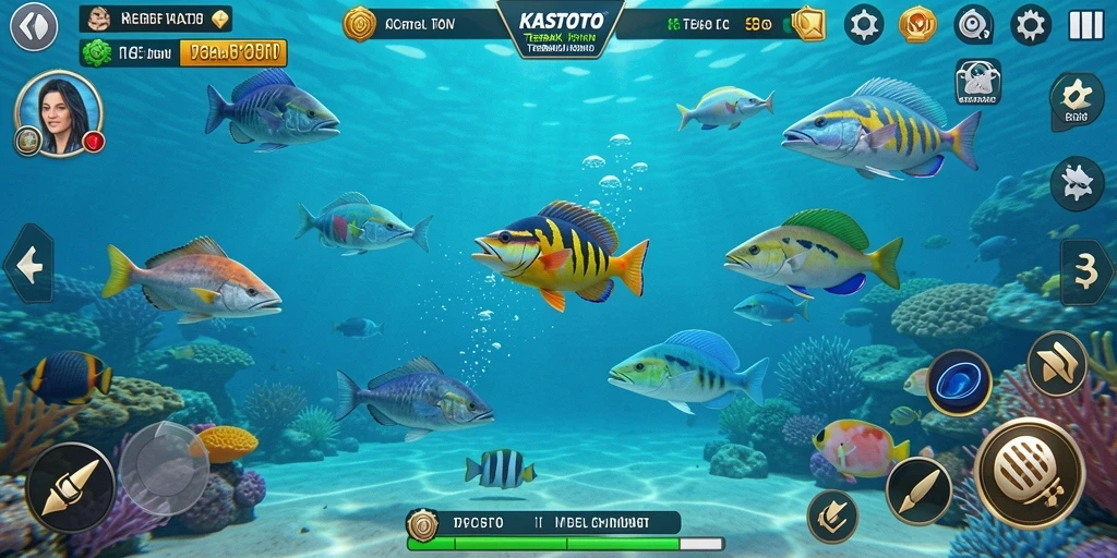 Tampilan seru gameplay <strong>KASTOTO</strong> dalam menembak ikan yang beragam.