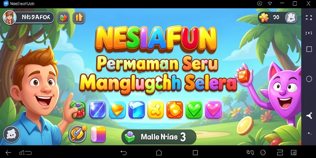 Screenshot utama NESIAFUN menunjukkan gameplay Match-3 yang seru dan menantang.