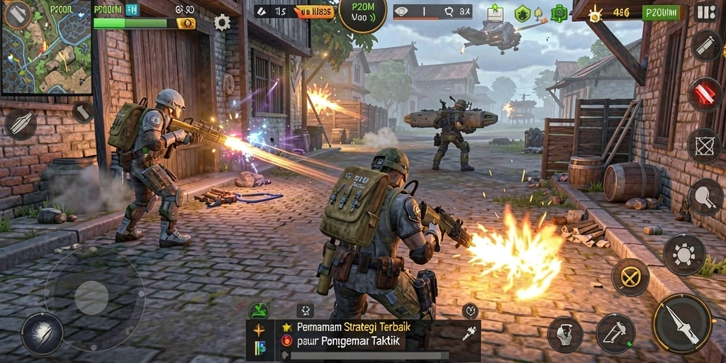 Screenshot P200M menampilkan aksi strategi yang intens dan mendebarkan.