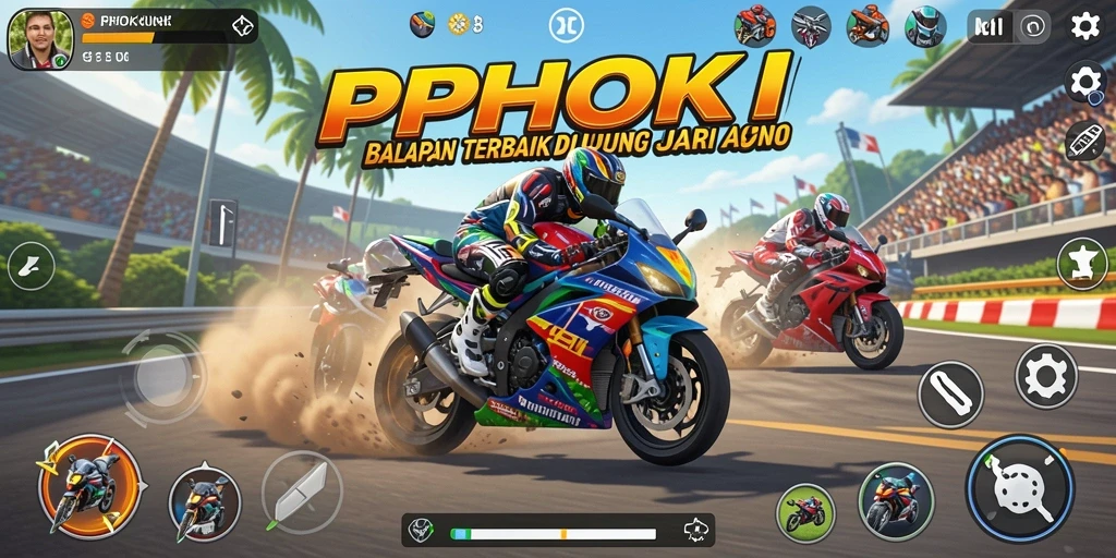 Screenshot PPHOKI menampilkan aksi balapan motor yang mendebarkan di lintasan.