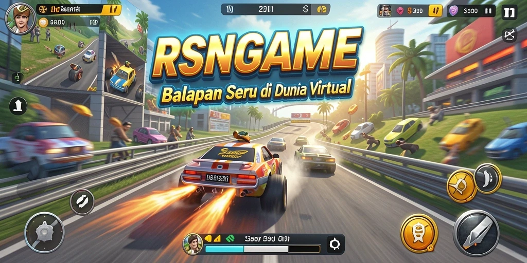 Tampilan gameplay RSNGAME yang penuh aksi balapan.