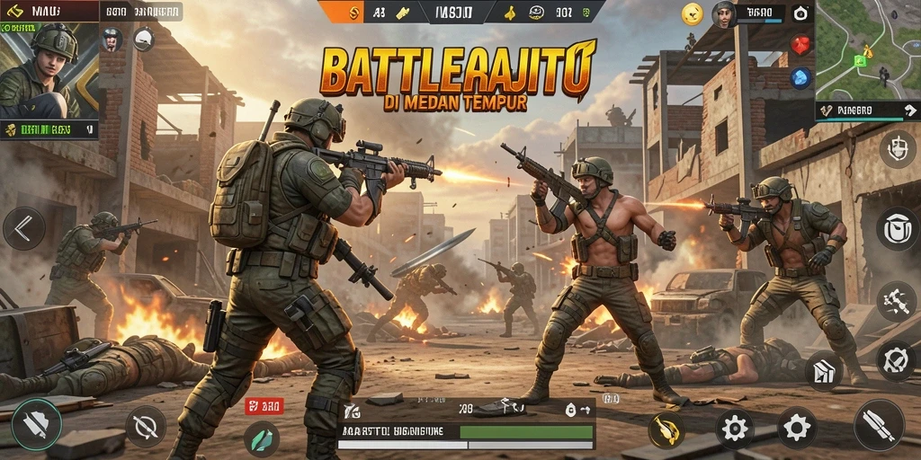 Tampilan gameplay seru SARANAJITU dengan aksi Battle Royale yang menegangkan.