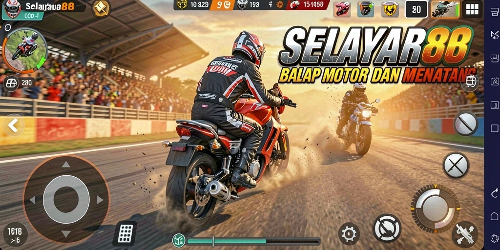 Tampilan gameplay seru di SELAYAR88 dengan balapan motor penuh tantangan.