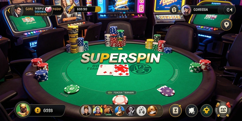 Tampilan gameplay SUPERSPIN yang mendebarkan dan penuh strategi.
